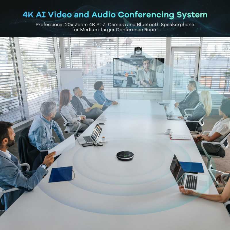TONGVEO 4K PTZ Camera System with AI Tracking & 20x Zoom for Meetings
