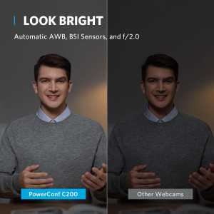 Anker PowerConf C200 Webcam 2K, Correction Lumineuse, Micros Anti-Bruit, Champ Ajustable, Cache Vie Privée