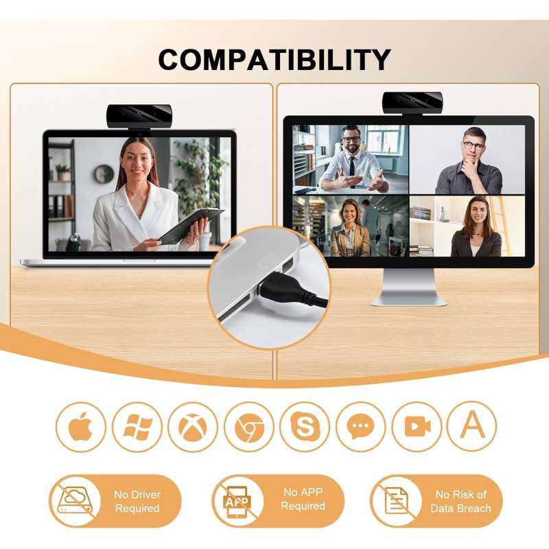 Full HD 1080P Webcam for PC/Mac – Video Calls on Skype, Zoom & More