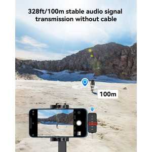 Microphone Sans Fil 3-en-1 PQRQP pour iPhone/Android/Appareil Photo, 328ft Portée, 18H Autonomie