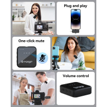PQRQP 3-in-1 Wireless Microphone for iPhone, Android & Camera – 18H Battery