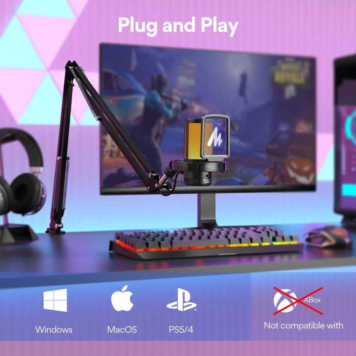 MAONO Gaming USB Microphone DGM20S with Noise Cancellation, Mute, Gain, Monitoring & Boom Arm for Streaming & Podcast