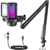 MAONO Gaming USB Microphone DGM20S with Noise Cancellation, Mute, Gain, Monitoring & Boom Arm for Streaming & Podcast