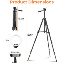 Sensyne 10 LED Ring Light with 50 Tripod & Phone Holder for Live Stream, Makeup, YouTube, TikTok - All Phones Compatible
