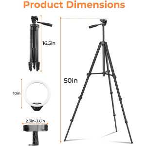 Sensyne 10 LED Ring Light with 50 Tripod & Phone Holder for Live Stream, Makeup, YouTube, TikTok - All Phones Compatible