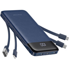 Charmast 10000mAh Portable Charger with Built-in Cables, 6 Outputs, Fast Charging for Samsung, iPhone & More