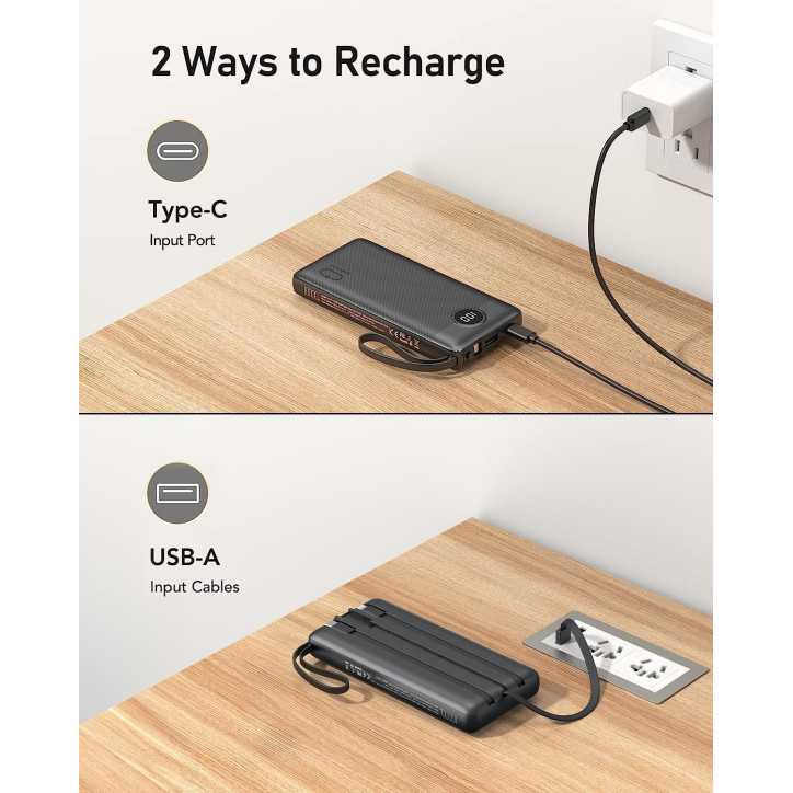 VEEKTOMX Power Bank 10000mAh avec câbles intégrés, charge rapide USB-C, compatible iPhone 17/16/15/14 & Android VEEKTOMX Power Bank 10000mAh avec câbles intégrés, charge rapide USB-C, compatible iPhone 17/16/15/14 & Android