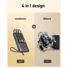 VEEKTOMX 10000mAh Portable Charger with Built-in Cables for iPhone & Android