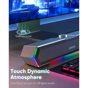 LENRUE G11 Desktop Computer Speakers with Touch Lights, USB C/USB Powered, Clear Sound, Surge Protection