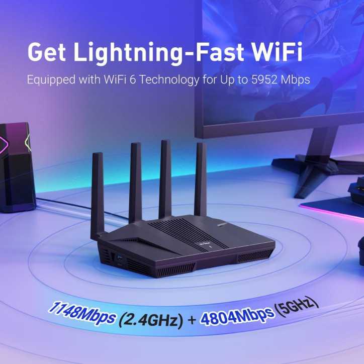 GL.iNet GL-MT6000 Flint 2 WiFi 6 Gaming Router, 2 x 2.5G Ethernet, Long Range VPN for Home & Business GL.iNet GL-MT6000 Flint 2 WiFi 6 Gaming Router, 2 x 2.5G Ethernet, Long Range VPN for Home & Business