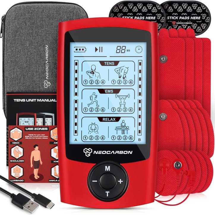 Appareil TENS Électrostimulateur EMS pour Douleurs Épaules, Cou, Sciatique et Dos, Rouge Appareil TENS Électrostimulateur EMS pour Douleurs Épaules, Cou, Sciatique et Dos, Rouge