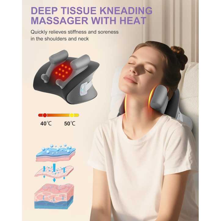 Appareil de Massage Shiatsu Cou avec Chaleur, Masseur Électrique Portable sans Fil, Soulagement Douleur Musculaire Appareil de Massage Shiatsu Cou avec Chaleur, Masseur Électrique Portable sans Fil, Soulagement Douleur Musculaire