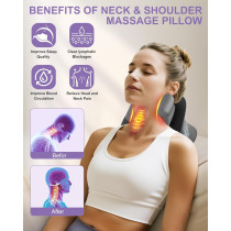 Shiatsu Neck Massager with Heat, Deep Tissue Kneading Pillow, 10-Min Timer, Cordless Portable Pain Relief (Black)