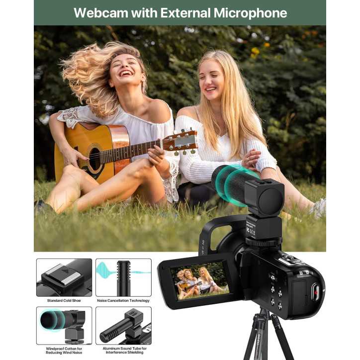 4K 64MP Vlogging Camcorder with 3 Touchscreen, 18X Zoom, Night Vision, Mic, Remote, Stabilizer & 2 Batteries 4K 64MP Vlogging Camcorder with 3 Touchscreen, 18X Zoom, Night Vision, Mic, Remote, Stabilizer & 2 Batteries