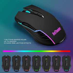 RedThunder K10 Wireless Gaming Keyboard & Mouse Combo, LED Backlit, Mechanical Feel, 7D 3200DPI, Rechargeable