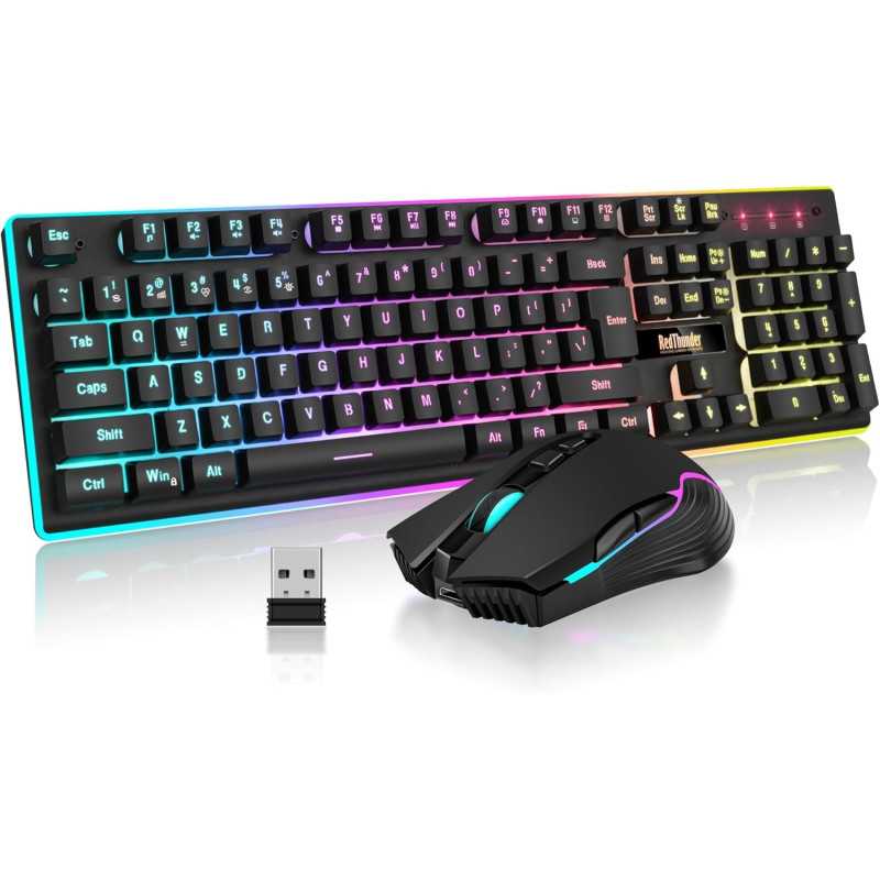 RedThunder K10 Wireless Gaming Keyboard & Mouse Combo – LED Backlit, Mechanical Feel