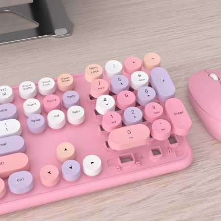 UBOTIE Colorful Retro Wireless Keyboard & Optical Mouse Combo, Full-Sized, 2.4GHz Dropout-Free (Pink)