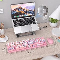 Clavier Souris Sans Fil UBOTIE Coloré Retro 2.4GHz Rose