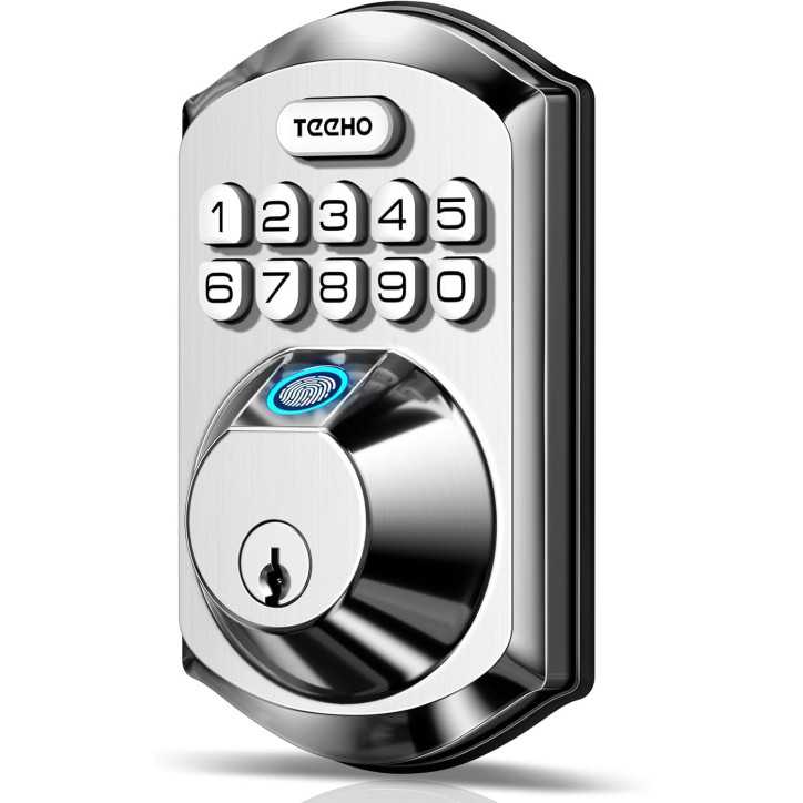 TEEHO TE002 Serrure de Porte à Empreinte Digitale - Sans Clé, Clavier Électronique, Verrou Intelligent Satin Nickel