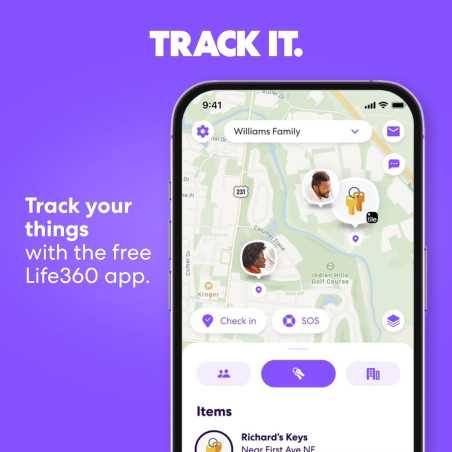 Tile Mate by Life360 - Traceur Bluetooth pour clés et objets, compatible iOS/Android, 1 pièce noir