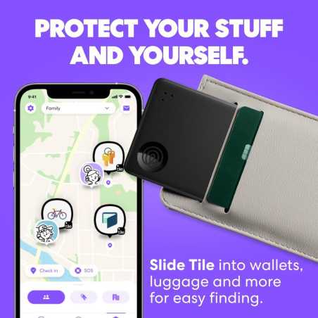 Tile by Life360 Slim Bluetooth Tracker & Wallet Finder for Luggage, Passports - Phone Finder, 1-Pack Black