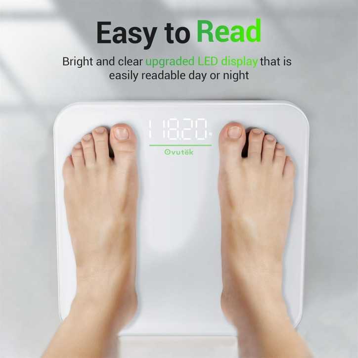 Balance de Salle de Bain Ovutek 400lb, Numérique Précise, Verre Trempé, Écran LED, Piles Incluses