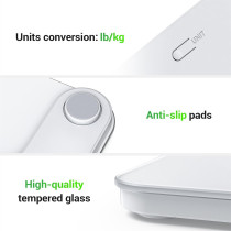 Balance de Salle de Bain Ovutek 400lb, Numérique Précise, Verre Trempé, Écran LED, Piles Incluses