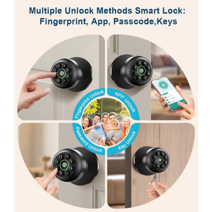 Fingerprint Smart Door Knob Lock with Keypad, Biometric & App Control, Auto Lock, Keyless - Matte Black Fingerprint Smart Door Knob Lock with Keypad, Biometric & App Control, Auto Lock, Keyless - Matte Black