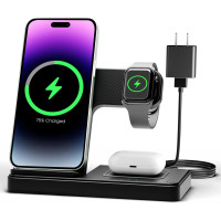 Station de Charge Sans Fil 3 en 1 pour iPhone, Apple Watch et AirPods - Compatible iPhone 17 à 11, Watch 10 à SE
