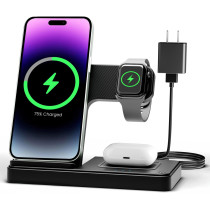 Station de Charge Sans Fil 3 en 1 pour iPhone, Apple Watch et AirPods - Compatible iPhone 17 à 11, Watch 10 à SE