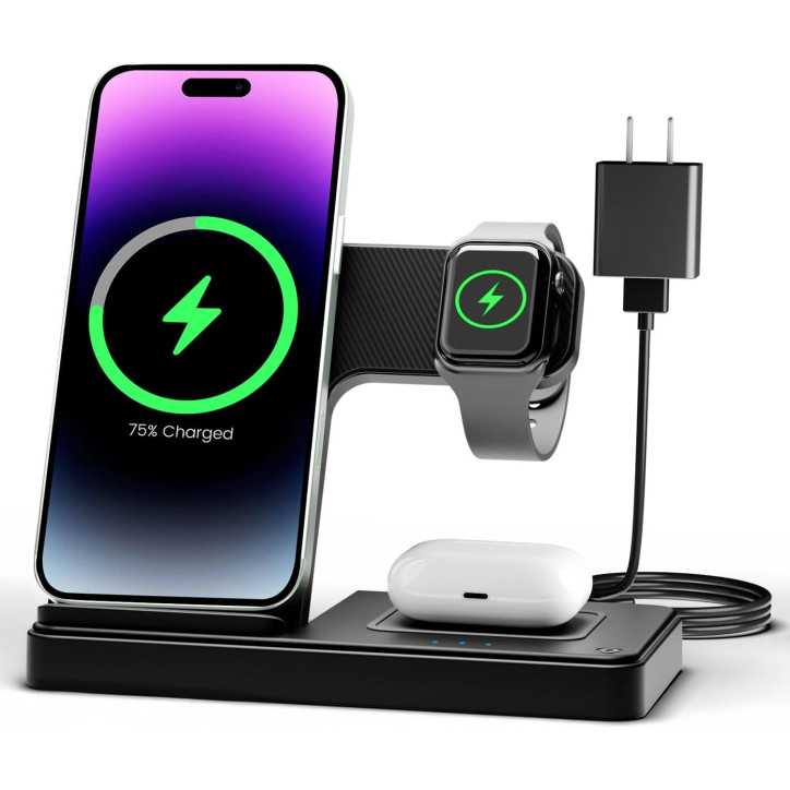 3-in-1 Wireless Charger Stand for iPhone 17-11, Apple Watch Series 2-10, AirPods 4/3/Pro Charging Station 3-in-1 Wireless Charger Stand for iPhone 17-11, Apple Watch Series 2-10, AirPods 4/3/Pro Charging Station