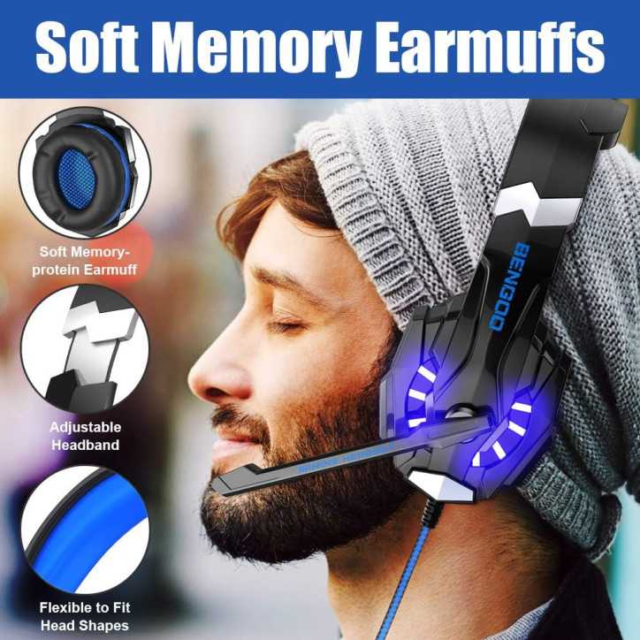 Casque Gaming BENGOO G9000 Stéréo avec Micro, Son Surround 7.1, Lumière LED, Confort Mémoire, pour PS4/PS5/Xbox/PC/Nintendo Casque Gaming BENGOO G9000 Stéréo avec Micro, Son Surround 7.1, Lumière LED, Confort Mémoire, pour PS4/PS5/Xbox/PC/Nintendo