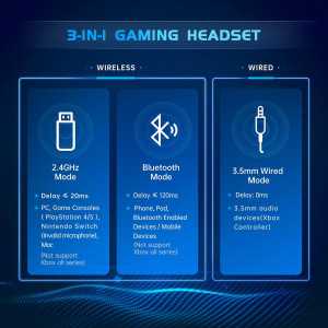 Casque Gaming Sans Fil Gtheos 2.4GHz Bluetooth 5.3, Micro Anti-Bruit, 40H Batterie, Blanc - PS5/PC/Nintendo