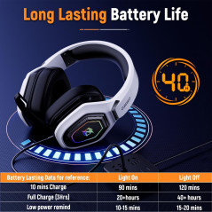 Casque Gaming Sans Fil Ozeino 2.4GHz - Audio Lossless, Micro Flip