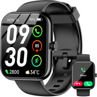 Smart Watch with Alexa, 1.83 HD Touchscreen, Bluetooth Calling, Fitness & Sleep Tracking, 120+ Sports, IP68, Heart Rate - Bl