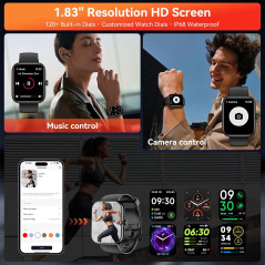 Smart Watch with Alexa, Bluetooth Calls, Fitness & Sleep Tracking - Black
