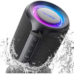 Enceinte Bluetooth Portable Étanche IP67 15W, Batterie 2500mAh, Son Stéréo, Lumières, TWS, BT5.3 (Noir)