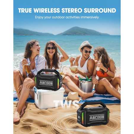 Haut-parleur Bluetooth sans fil 80W, étanche IPX6, 20H, TWS, pour chantier, extérieur, atelier, noir