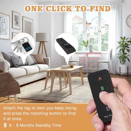 Remote Control Finder Pack of 4 - Key & Phone Tracker Tags with 120Ft Range, 80dB Beeper for Lost Items
