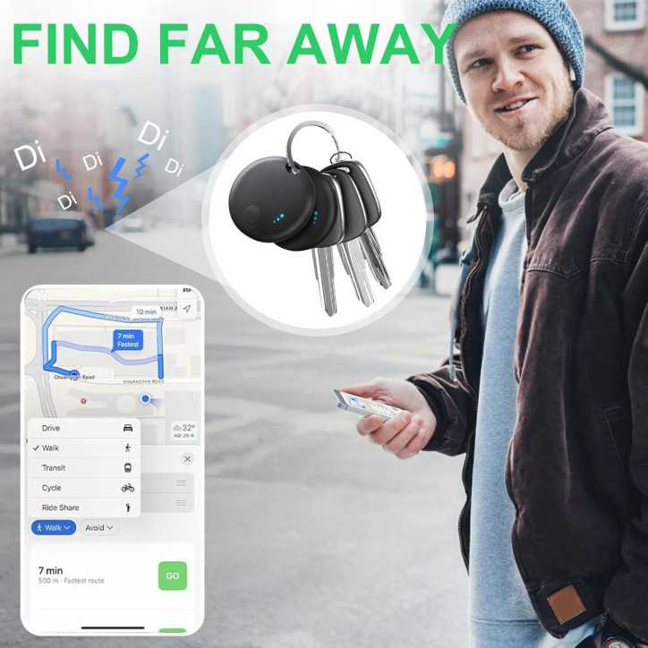 Pack de 4 Trackers Bluetooth pour Clés et Objets - Localisateur Intelligent Noir compatible iOS