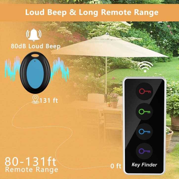 Lost Remote Finder avec lumière LED, portée 40m, 4 étiquettes, localisateur de clés sonore et porte-clés Lost Remote Finder avec lumière LED, portée 40m, 4 étiquettes, localisateur de clés sonore et porte-clés