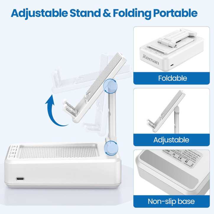 Support de téléphone portable JTEMAN avec enceinte Bluetooth sans fil - Cadeau, support bureau blanc Support de téléphone portable JTEMAN avec enceinte Bluetooth sans fil - Cadeau, support bureau blanc