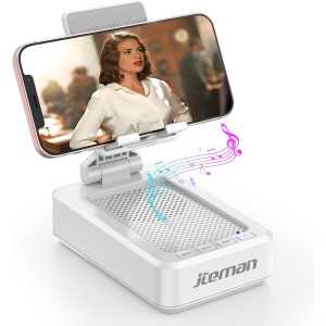 JTEMAN Portable Bluetooth Speaker Phone Stand - Wireless Desk Holder, Ideal Gift for Men & Women, White
