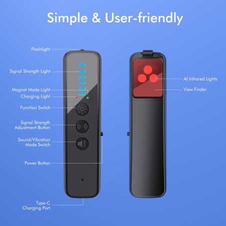 Upgraded AI-Powered Hidden Camera & GPS Tracker Detector, Portable RF Signal Scanner for Travel & Home