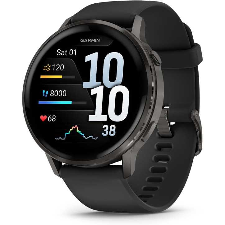 Garmin Venu 4 45mm GPS Smartwatch, Health & Fitness, Bright Display, Flashlight, 12-Day Battery, Slate/Black Band