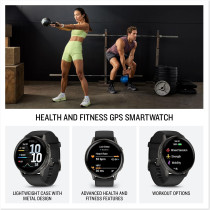 Garmin Venu 4 45mm GPS Smartwatch, Health & Fitness, Bright Display, Flashlight, 12-Day Battery, Slate/Black Band
