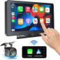 Ecran Portable 7 HD Tactile sans Fil avec Apple CarPlay, Android Auto, Bluetooth 5.2 et Caméra de Recul