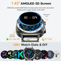 Montre Connectée 2025 AMOLED 3D 1.43 IP68 Sport & Santé