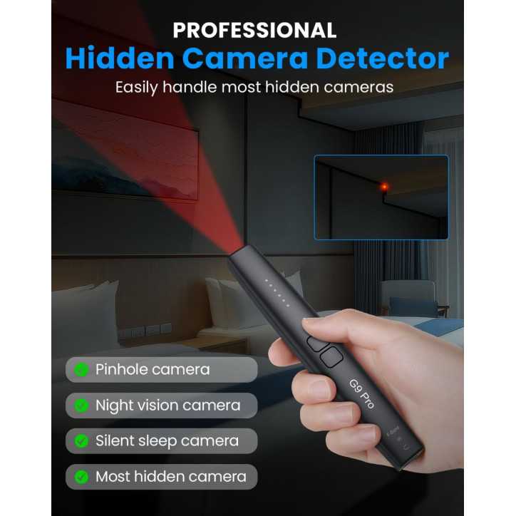 Détecteur de Caméra Cachée JAXTIN G9 Pro 2025 - Anti-Spy, GPS Tracker, Micro-Écoute, 72H, 6 Niveaux Sensibilité