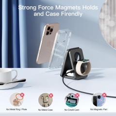 2025 Wireless Magnetic 3-in-1 Fast Charging Station for iPhone 17-12 Pro Max, Apple Watch & AirPods with Light